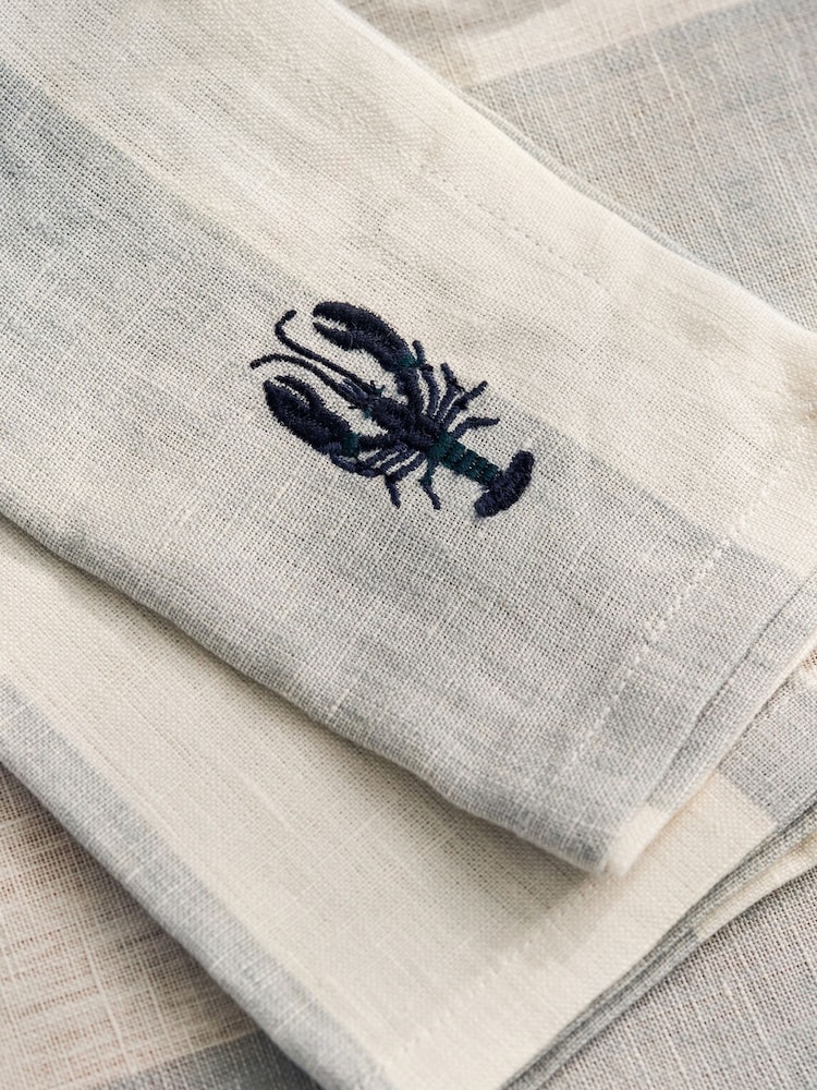 Sophie Allport Set of 4 Pale Blue Linen Coastal Embroidered Napkins - Image 2 of 5