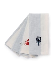 Sophie Allport Set of 4 Pale Blue Linen Coastal Embroidered Napkins - Image 3 of 5