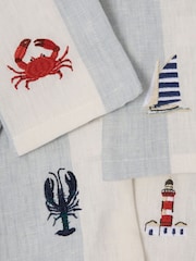 Sophie Allport Set of 4 Pale Blue Linen Coastal Embroidered Napkins - Image 4 of 5