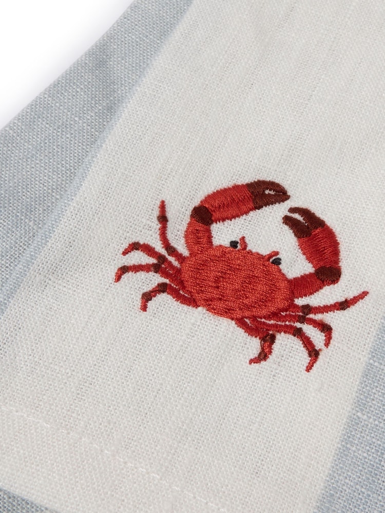 Sophie Allport Set of 4 Pale Blue Linen Coastal Embroidered Napkins - Image 5 of 5