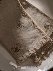Sophie Allport Set of 4 Natural Linen Bee Napkins With Fringe - Image 2 of 3