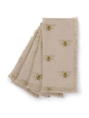 Sophie Allport Set of 4 Natural Linen Bee Napkins With Fringe - Image 3 of 3