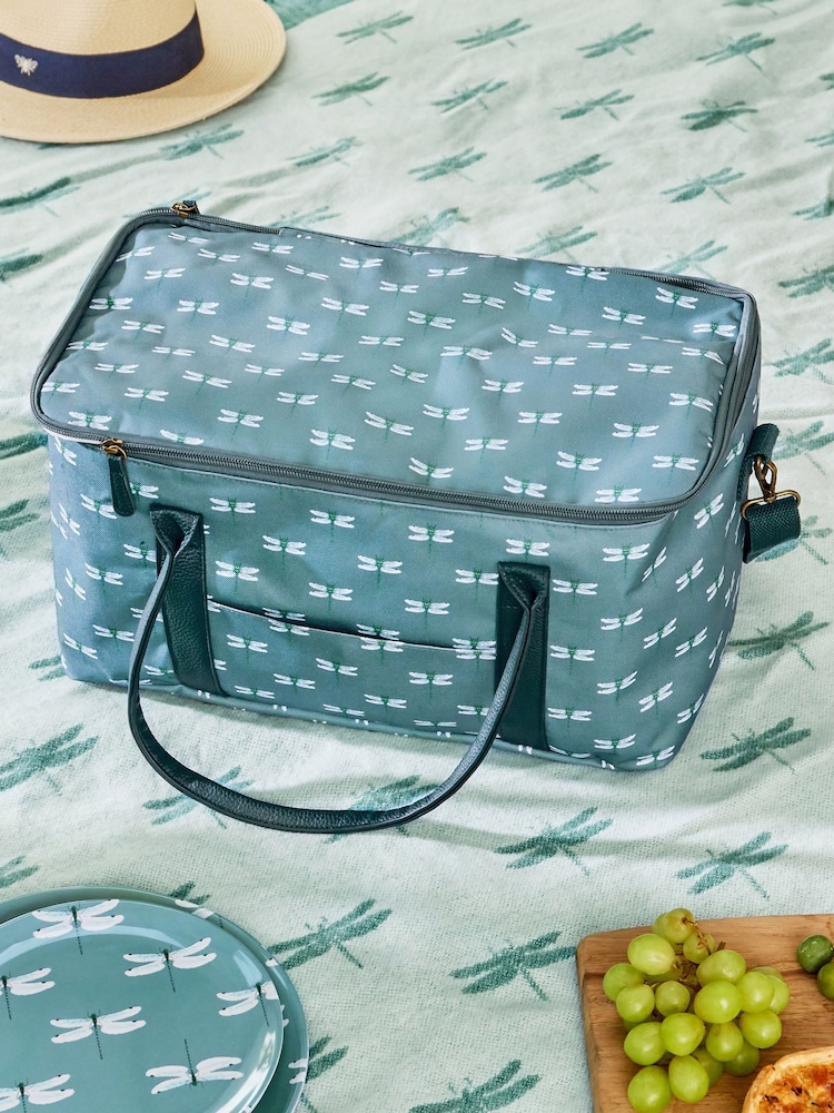 Sophie Allport Grey Blue Dragonfly Print Pocket Picnic Bag - Image 1 of 3