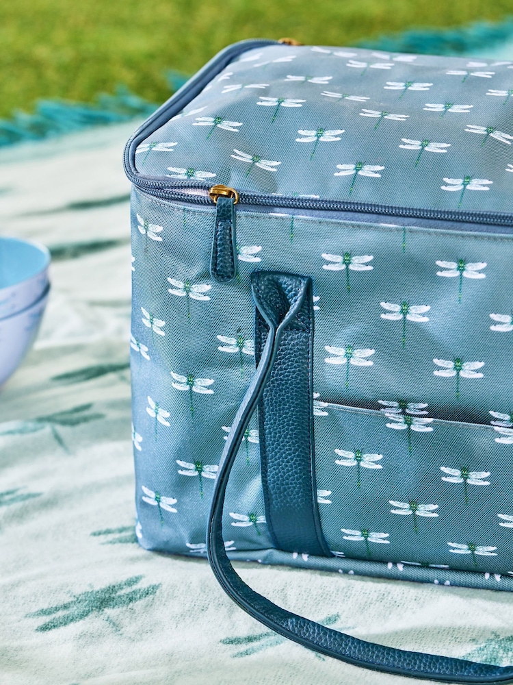Sophie Allport Grey Blue Dragonfly Print Pocket Picnic Bag - Image 2 of 3