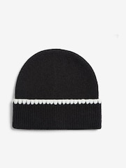 Lipsy Black Whipstitch Trim Beanie Hat - Image 1 of 3