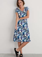 Seasalt Cornwall Coral Blue Secret Cove 3/4 Sleeve Midi Dress - Image 1 of 5