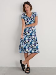 Seasalt Cornwall Coral Blue Secret Cove 3/4 Sleeve Midi Dress - Image 4 of 5