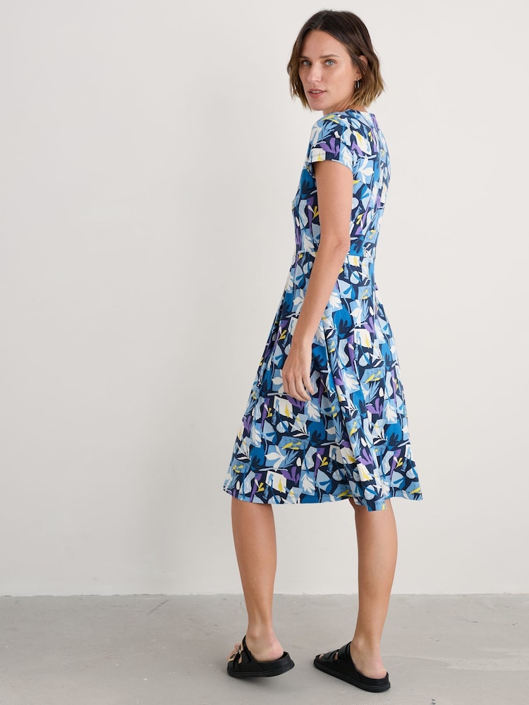 Seasalt Cornwall Coral Blue Secret Cove 3/4 Sleeve Midi Dress - Image 5 of 5