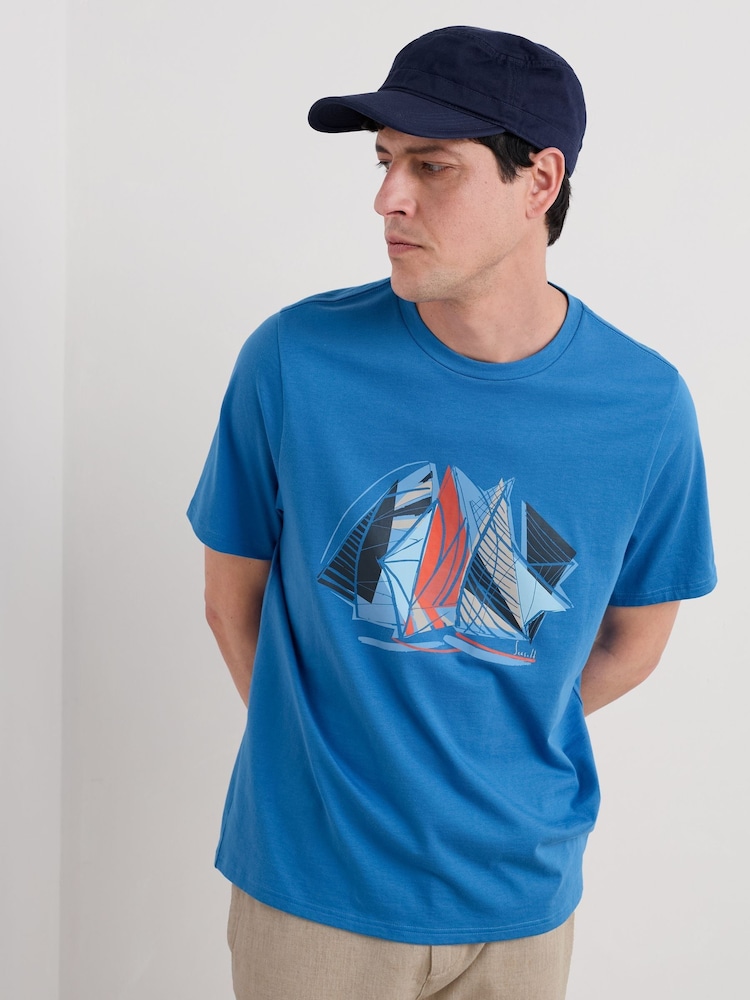 Seasalt Cornwall Light Blue Mens Midwatch 100% Cotton T-Shirt - Image 1 of 5