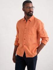 Seasalt Cornwall Orange Mens Curator 100% Linen Shirt - Image 1 of 5