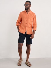 Seasalt Cornwall Orange Mens Curator 100% Linen Shirt - Image 3 of 5