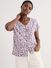 Seasalt Cornwall Purple Studio Glass V-Neck Jersey 100% Cotton Top - Image 1 of 5