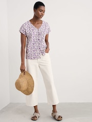 Seasalt Cornwall Purple Studio Glass V-Neck Jersey 100% Cotton Top - Image 3 of 5