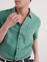 Seasalt Cornwall Green Mens Carne Short Sleeve 100% Linen Shirt - Image 3 of 5