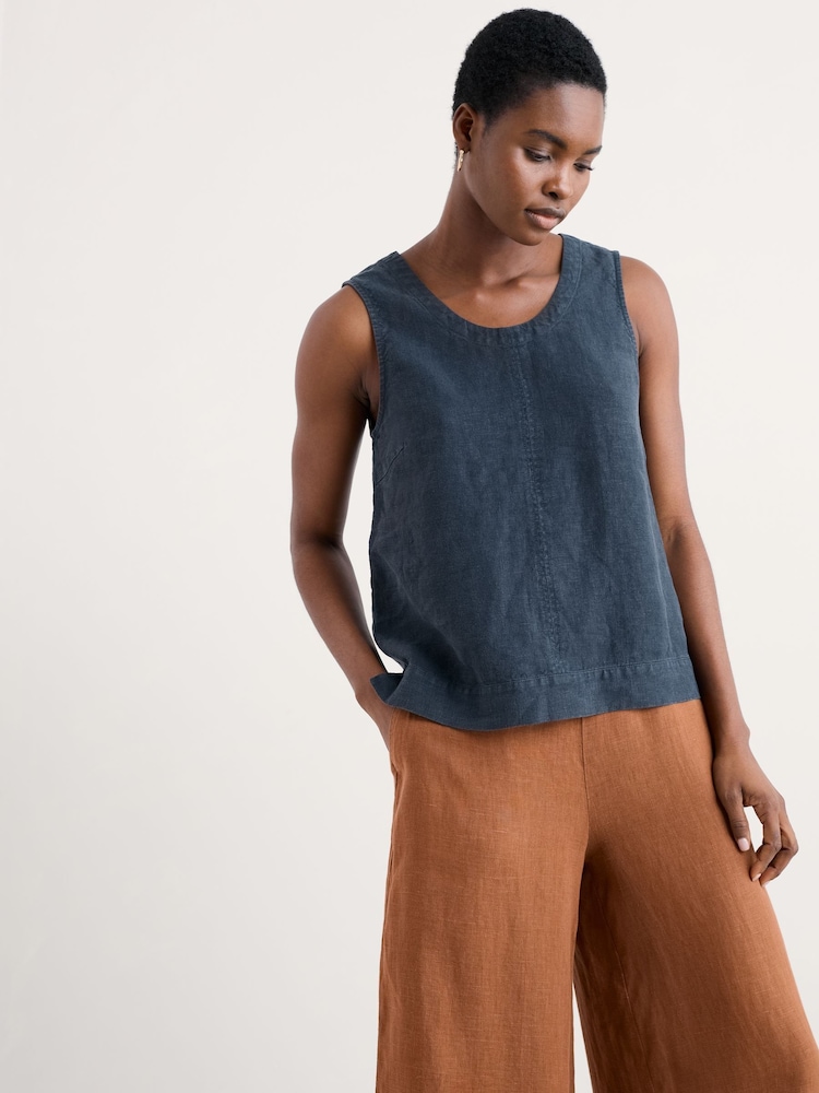 Azul - Camiseta sin mangas de lino Lighthouse Station de Seasalt Cornwall - Imagen 1 de 5