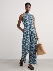 Seasalt Cornwall Light Blue Belyars Jersey Tie Neck Jumpsuit - Image 1 of 5