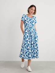 Seasalt Cornwall Blue Petite Veronica Short Sleeve Midi Dress - Image 1 of 5