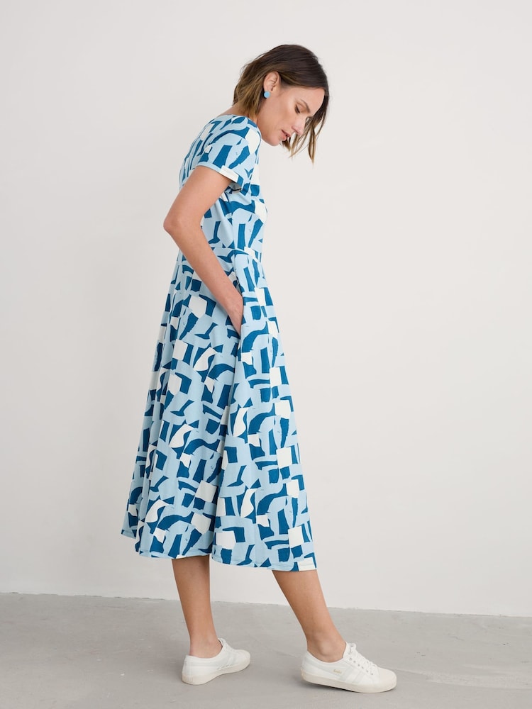 Seasalt Cornwall Blue Petite Veronica Short Sleeve Midi Dress - Image 2 of 5