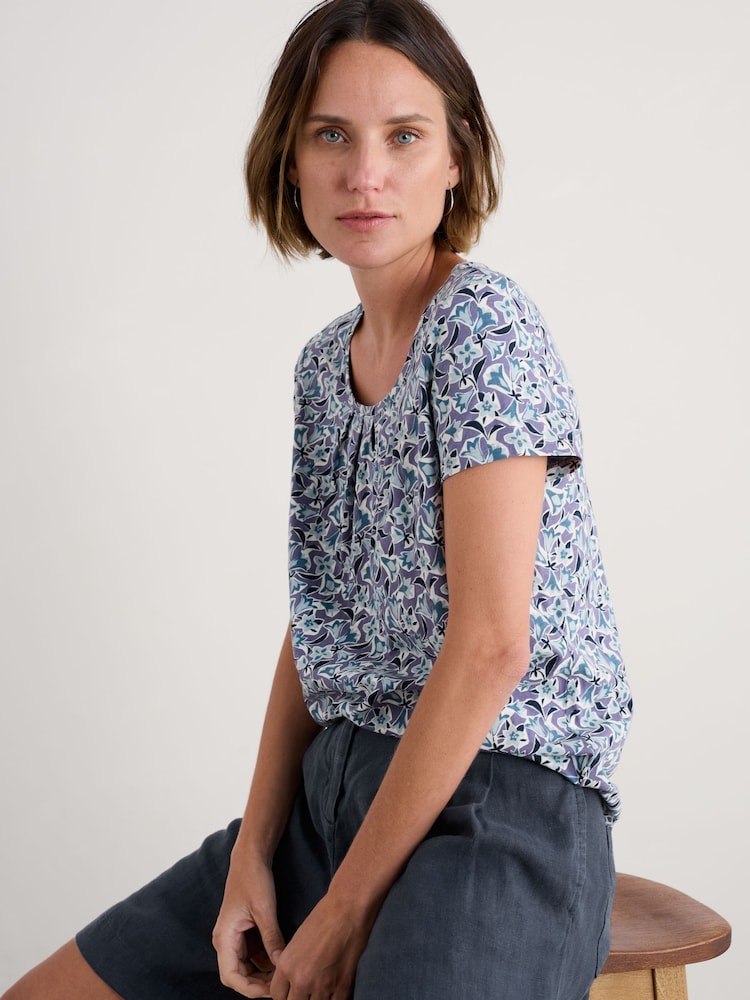 Seasalt Cornwall Light Purple Light Pink Appletree Keyhole Detail T-Shirt - Image 3 of 5