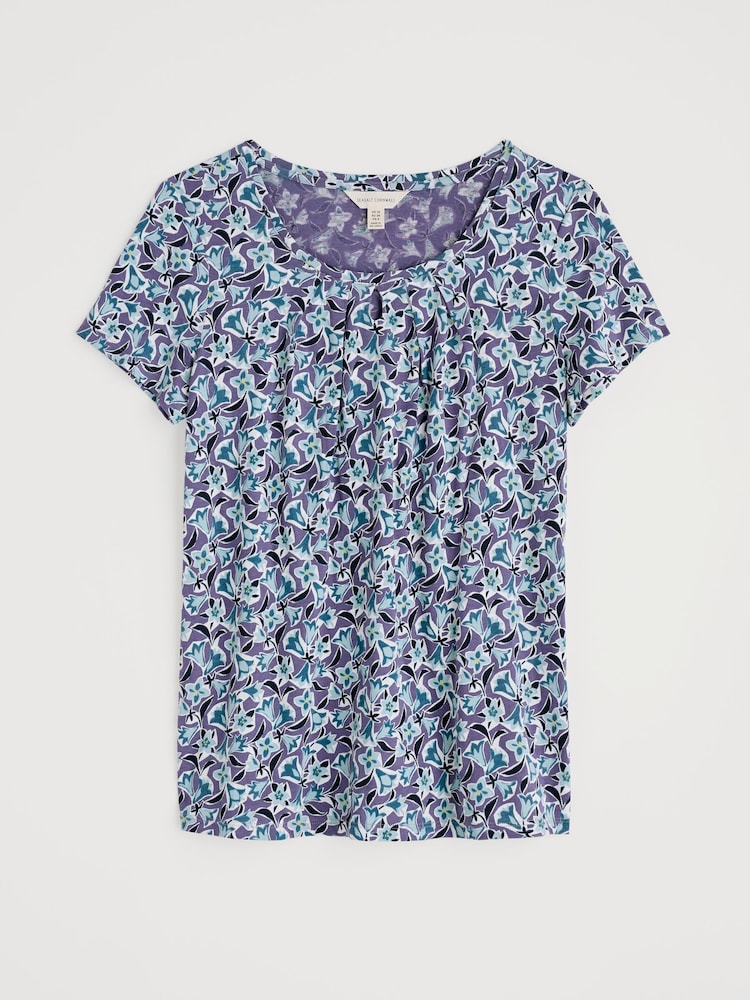 Seasalt Cornwall Light Purple Light Pink Appletree Keyhole Detail T-Shirt - Image 4 of 5