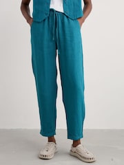 Seasalt Cornwall Blue Dipping Sun 100% Linen Trousers - Image 1 of 5