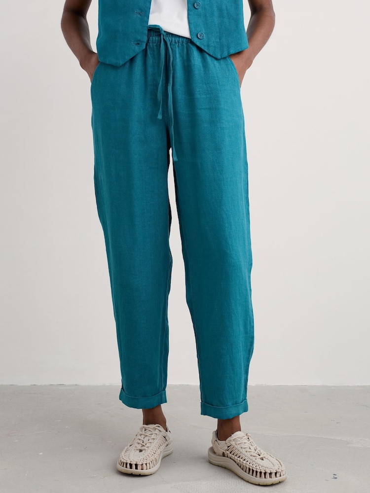 Seasalt Cornwall Blue Dipping Sun 100% Linen Trousers - Image 1 of 5