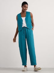 Seasalt Cornwall Blue Dipping Sun 100% Linen Trousers - Image 3 of 5