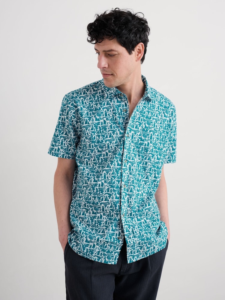 Seasalt Cornwall Blue Mens Barque Short Sleeve 100% Organic Cotton Shirt - Image 1 of 5 Seasalt Cornwall Blue Mens Barque Short Sleeve 100% Organic Cotton Shirt - Image 1 of 5