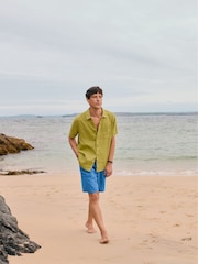 Seasalt Cornwall Light Green Mens Carne Short Sleeve 100% Linen Shirt - Image 2 of 9