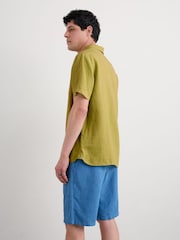 Seasalt Cornwall Light Green Mens Carne Short Sleeve 100% Linen Shirt - Image 5 of 9