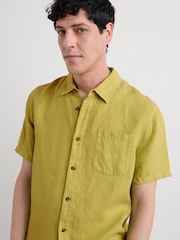 Seasalt Cornwall Light Green Mens Carne Short Sleeve 100% Linen Shirt - Image 6 of 9