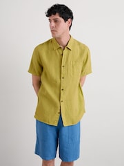 Seasalt Cornwall Light Green Mens Carne Short Sleeve 100% Linen Shirt - Image 7 of 9