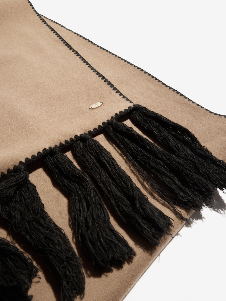Lipsy Mocha Brown Whipstitch Tassel Brushed Scarf - Image 6 of 6