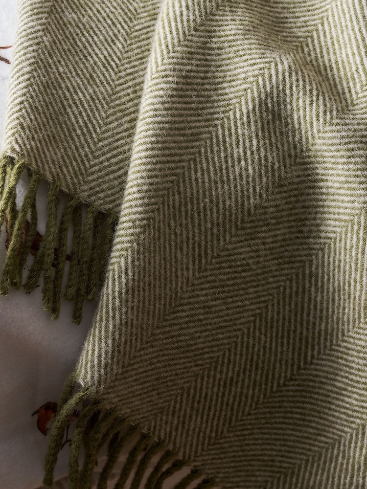 Sophie Allport Olive Green Wool Herringbone Throw - Image 2 of 3