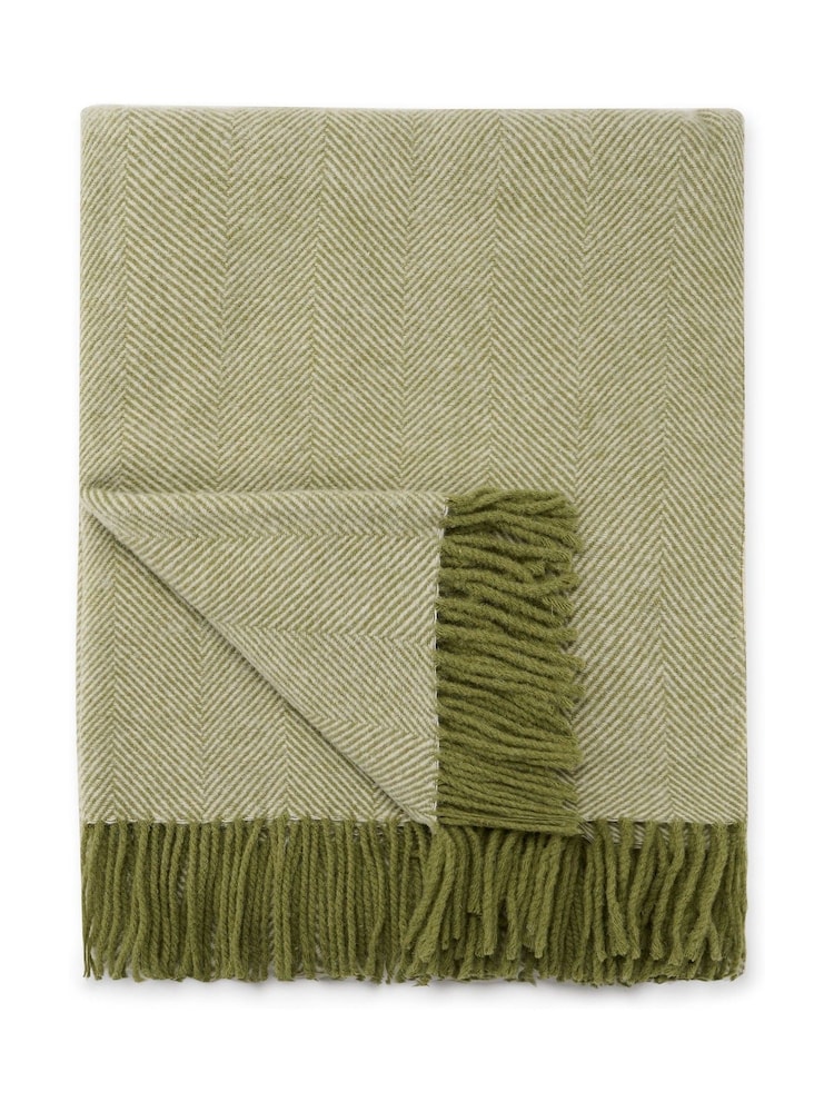 Sophie Allport Olive Green Wool Herringbone Throw - Image 3 of 3
