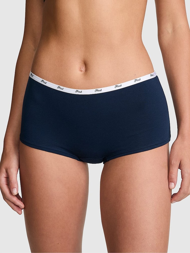 Victoria's Secret PINK Noir Navy Blue Short Cotton Mini Logo Knickers - Image 1 of 3 Victoria's Secret PINK Noir Navy Blue Short Cotton Mini Logo Knickers - Image 1 of 3