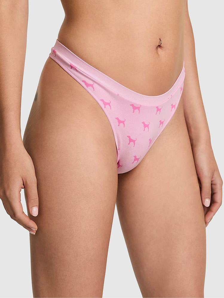 Victoria's Secret PINK Pink Dog Print Thong Seamless Scoop Thong Knickers - Image 1 of 3