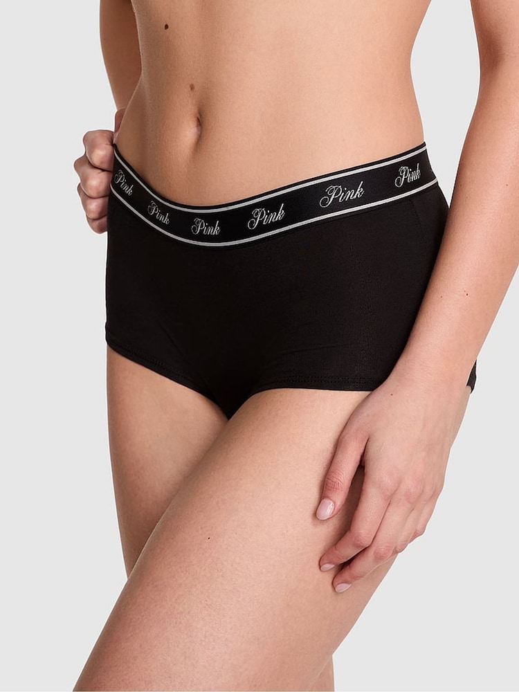 Victoria's Secret PINK Black Spoiled Bat Print Boyshort Cotton Logo Knickers - Image 1 of 3 Victoria's Secret PINK Black Spoiled Bat Print Boyshort Cotton Logo Knickers - Image 1 of 3
