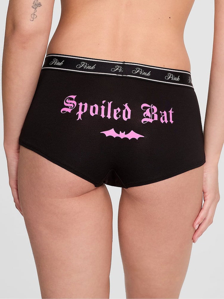 Victoria's Secret PINK Black Spoiled Bat Print Boyshort Cotton Logo Knickers - Image 2 of 3 Victoria's Secret PINK Black Spoiled Bat Print Boyshort Cotton Logo Knickers - Image 2 of 3