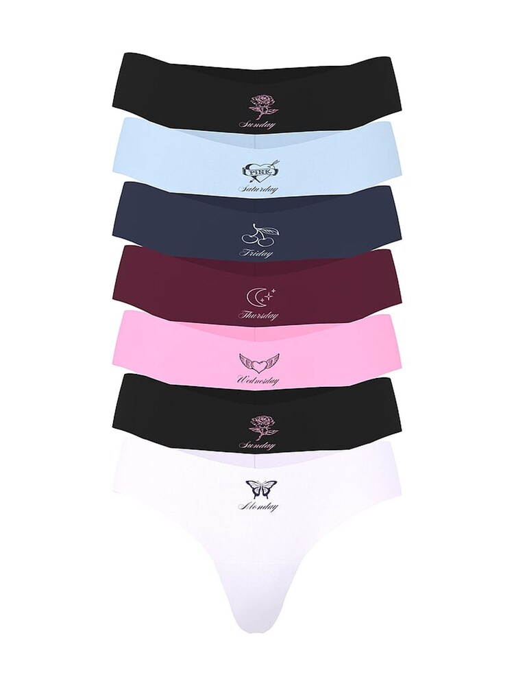 Victoria's Secret PINK Black/Blue/Burgandy/Pink/White Thong No Show Knickers 7 Pack - Image 1 of 3 Victoria's Secret PINK Black/Blue/Burgandy/Pink/White Thong No Show Knickers 7 Pack - Image 1 of 3