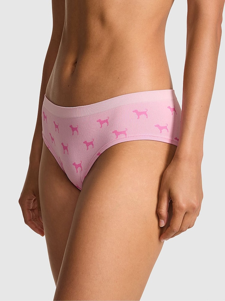 Victoria's Secret PINK Pink Dog Print Hipster Seamless Scoop Thong Knickers - Image 1 of 3