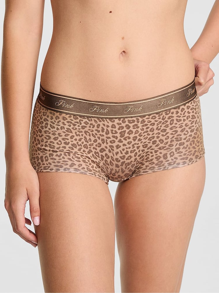Victoria's Secret PINK Brown Leopard Print High Waist Cotton Logo Knickers - Image 1 of 2 Victoria's Secret PINK Brown Leopard Print High Waist Cotton Logo Knickers - Image 1 of 2