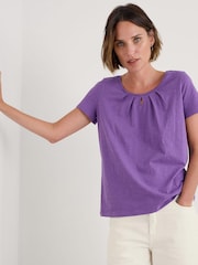 Seasalt Cornwall Purple Light Pink Appletree Keyhole Detail T-Shirt - Image 1 of 5