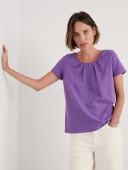 Seasalt Cornwall Purple Light Pink Appletree Keyhole Detail T-Shirt - Image 4 of 5