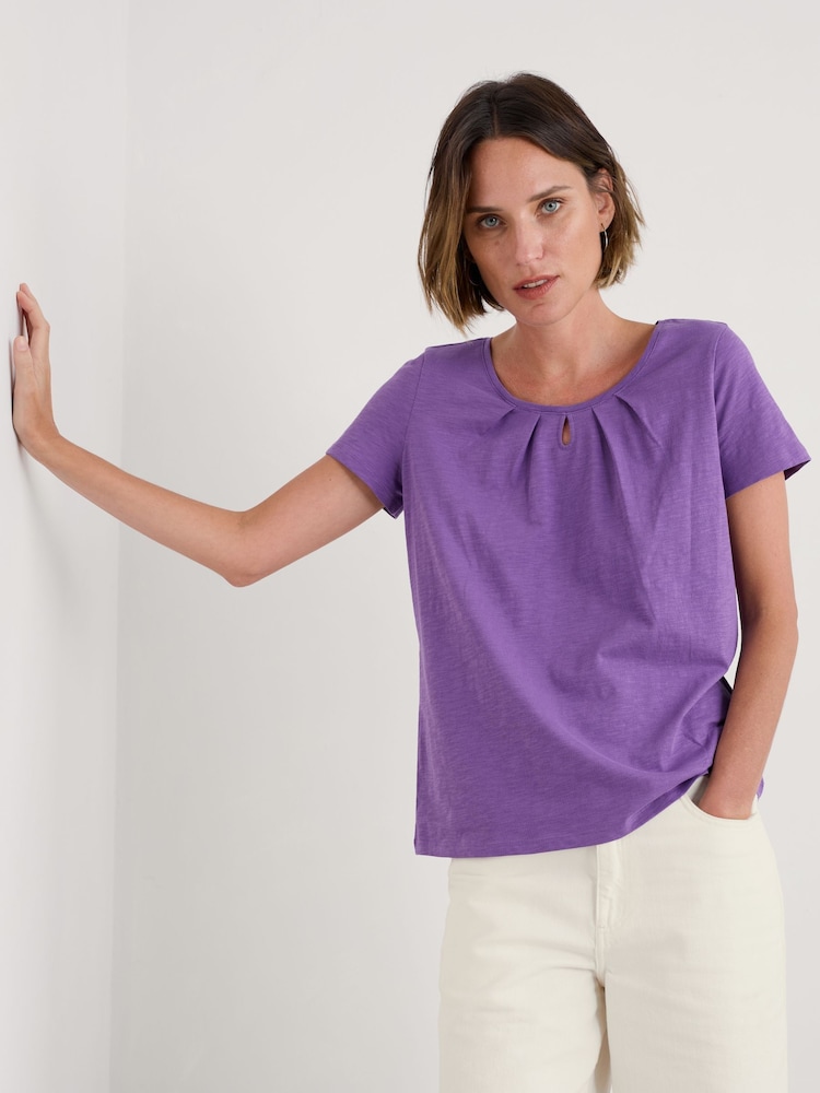 Seasalt Cornwall Purple Light Pink Appletree Keyhole Detail T-Shirt - Image 4 of 5
