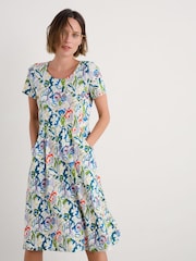 Seasalt Cornwall Blue Tall Petite Enor Fit and Flare 100% Organic Cotton Dress - Image 1 of 5
