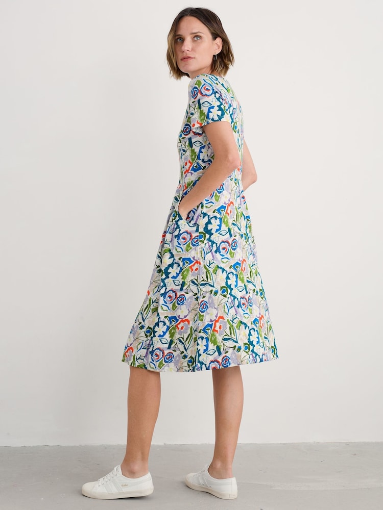 Seasalt Cornwall Blue Tall Petite Enor Fit and Flare 100% Organic Cotton Dress - Image 2 of 5
