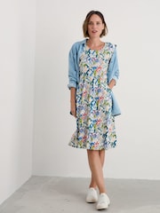 Seasalt Cornwall Blue Tall Petite Enor Fit and Flare 100% Organic Cotton Dress - Image 3 of 5