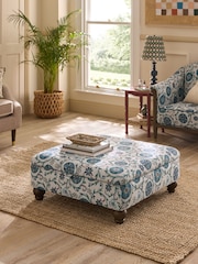 Nina Campbell Solana Indigo Blue Mason Square Ottoman - Image 1 of 7