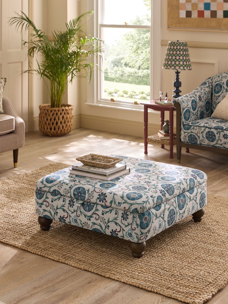 Nina Campbell Solana Indigo Blue Mason Square Ottoman - Image 1 of 7